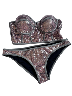 SouthBeach Sequin Bustier Bikini Set Rose Pink Size Medium C or D Cup